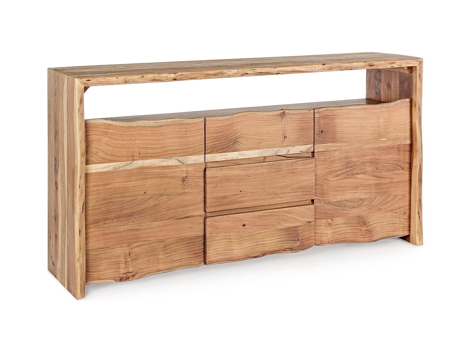 Buffet en bois d'acacia naturel 3 tiroirs 2 portes Adria 160cm