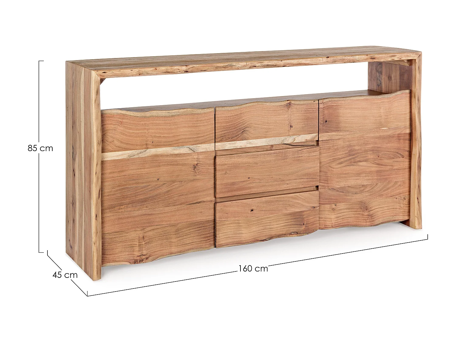 Buffet en bois d'acacia naturel 3 tiroirs 2 portes Adria 160cm