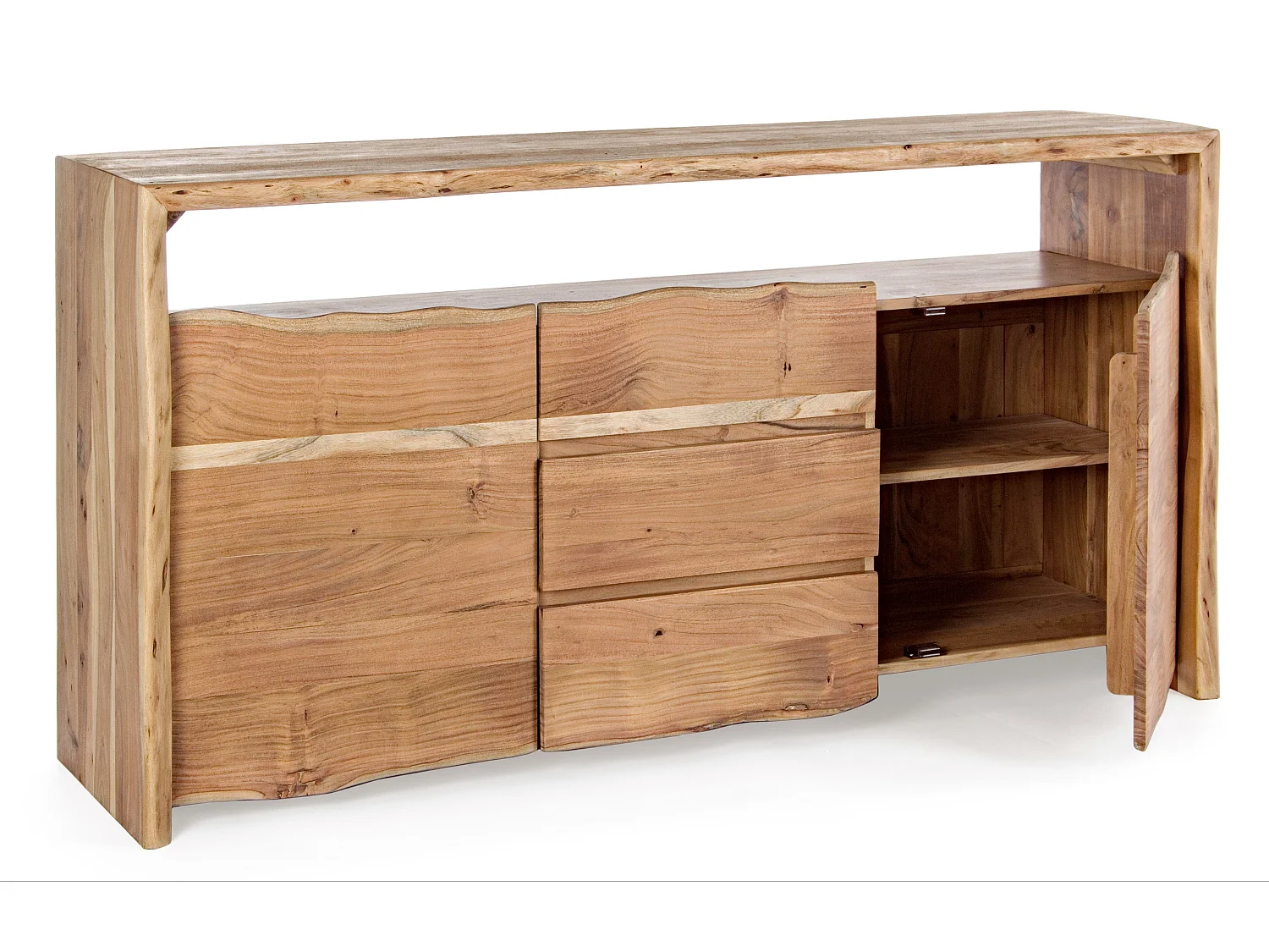 Buffet en bois d'acacia naturel 3 tiroirs 2 portes Adria 160cm
