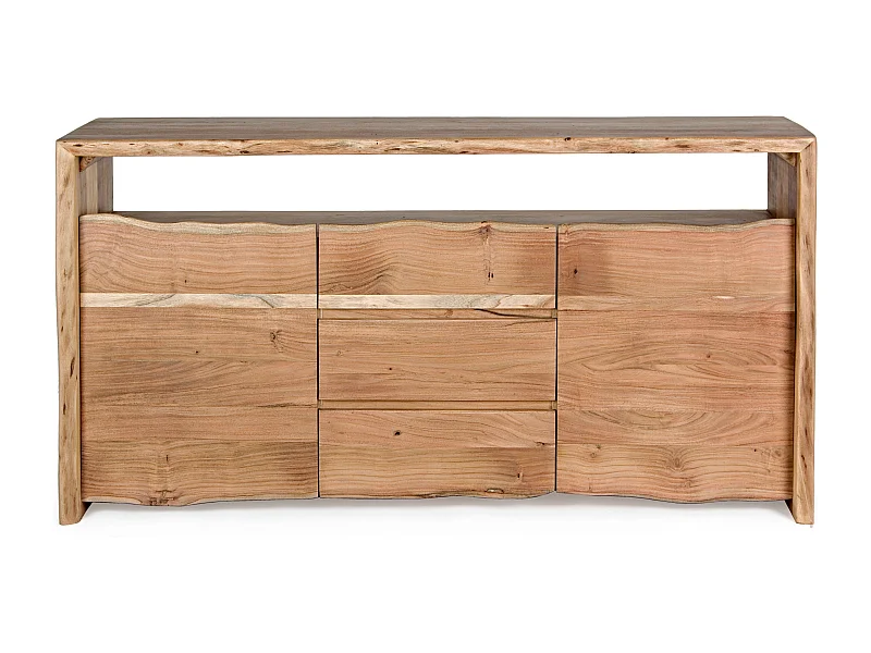 Aparador de madera de acacia natural 3 cajones 2 puertas Adria 160 cm