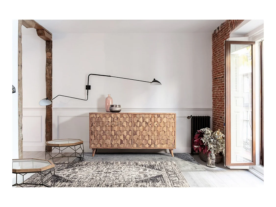 Buffet 4 portes en bois de sheesham naturel Kany 177cm