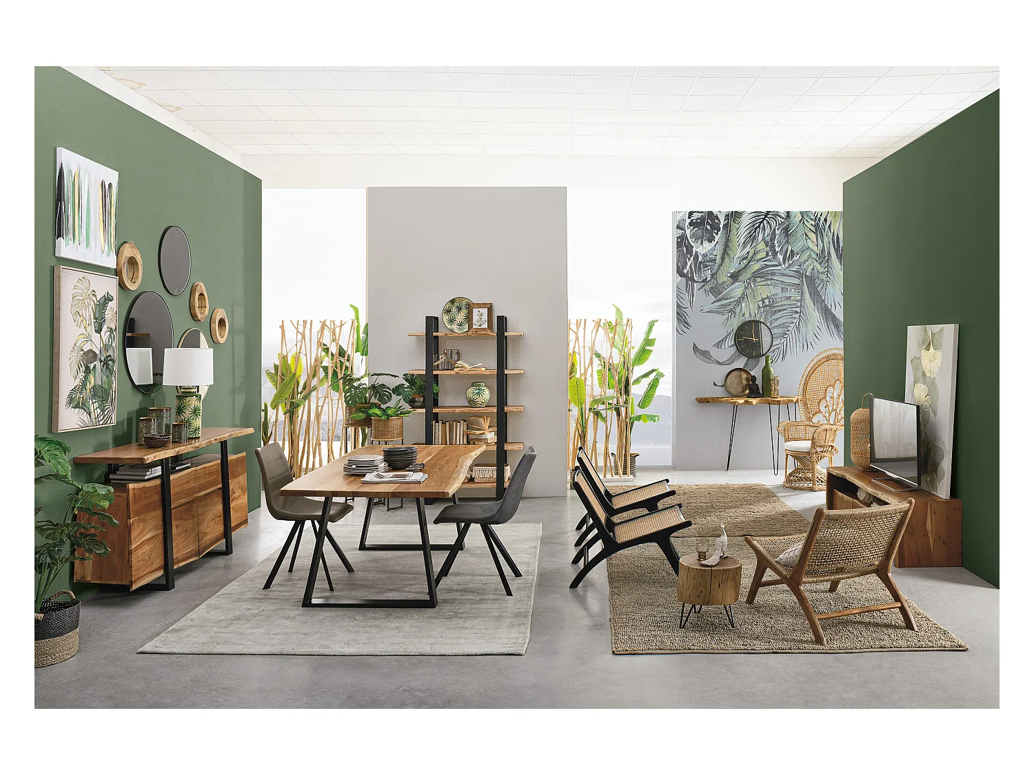 Buffet en bois d'acacia 4 portes et 2 tiroirs Amaly 175cm