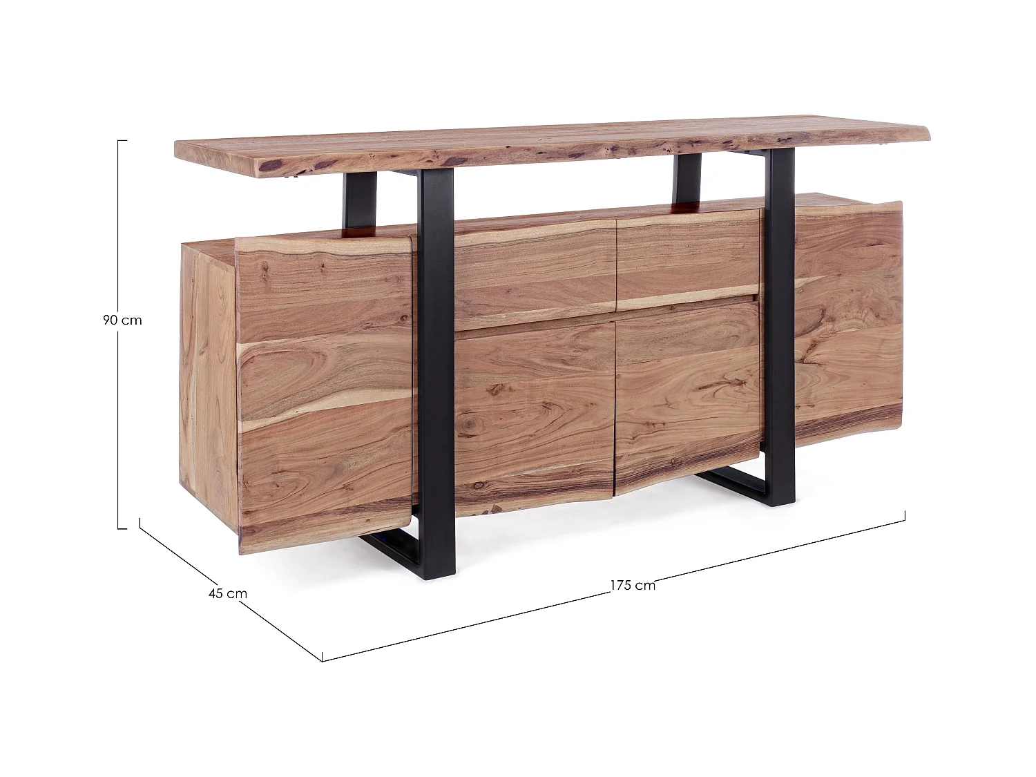 Buffet en bois d'acacia 4 portes et 2 tiroirs Amaly 175cm