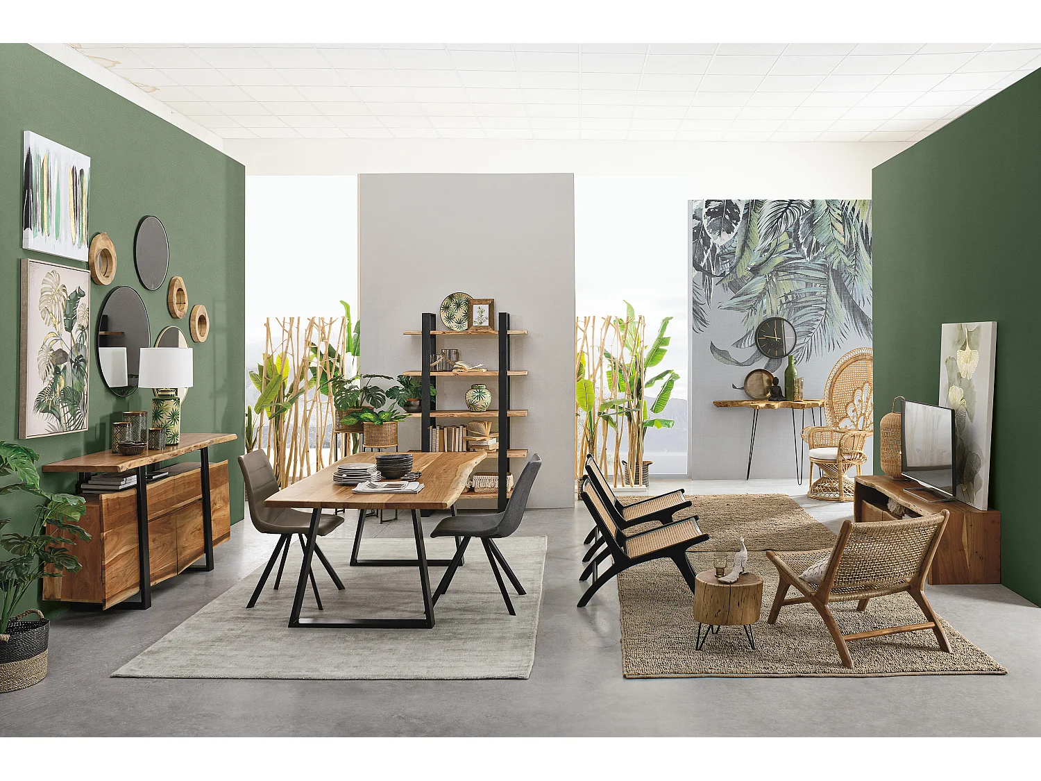 Buffet en bois d'acacia 4 portes et 2 tiroirs Amaly 175cm