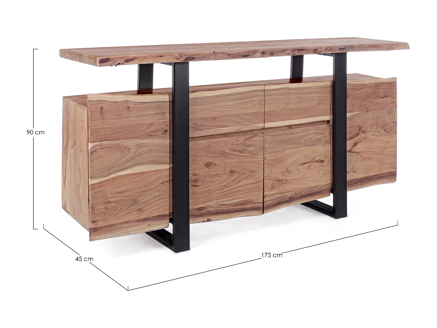 Buffet en bois d'acacia 4 portes et 2 tiroirs Amaly 175cm