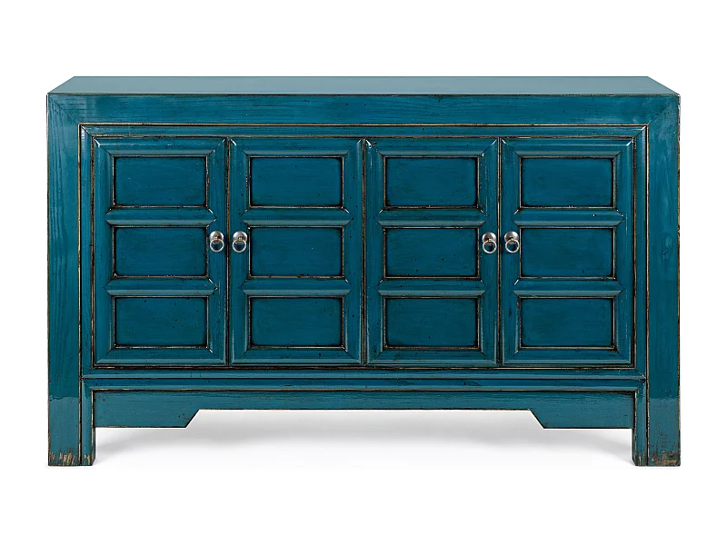 Buffet en bois bleu canard 4 portes Juan 133cm
