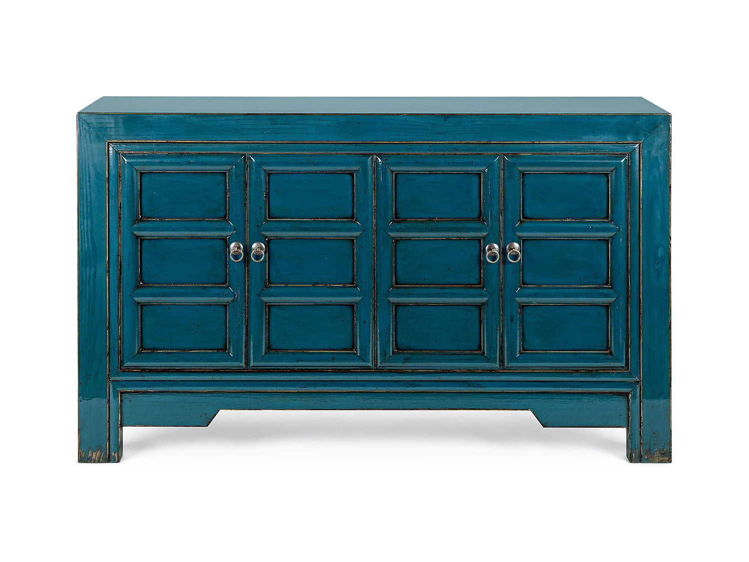 Buffet en bois bleu canard 4 portes Juan 133cm