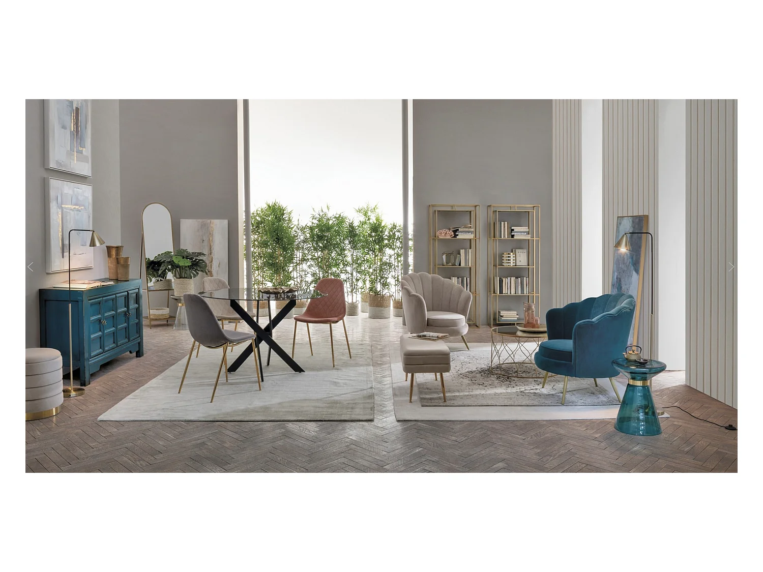 Buffet en bois bleu canard 4 portes Juan 133cm