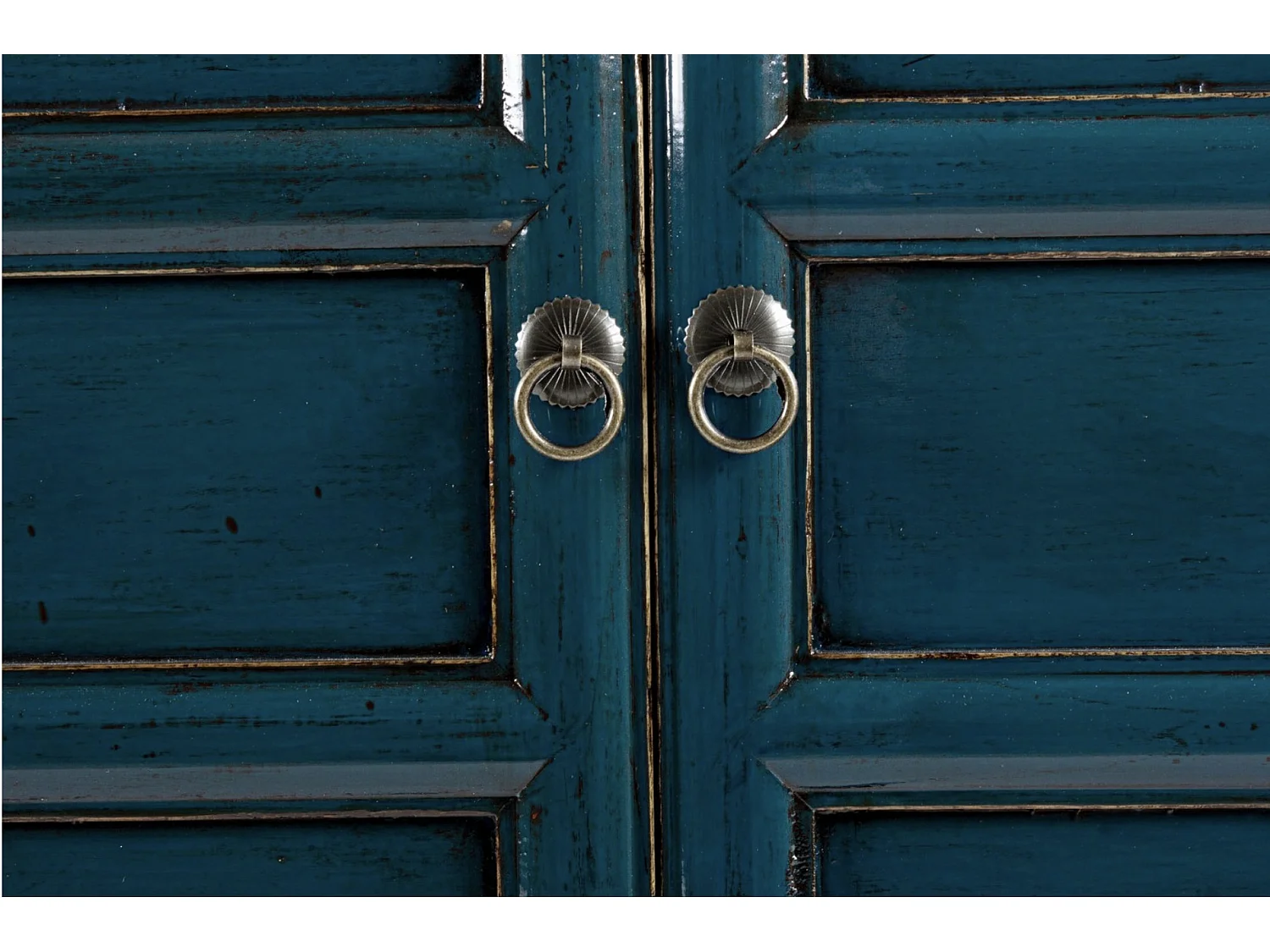 Buffet en bois bleu canard 4 portes Juan 133cm