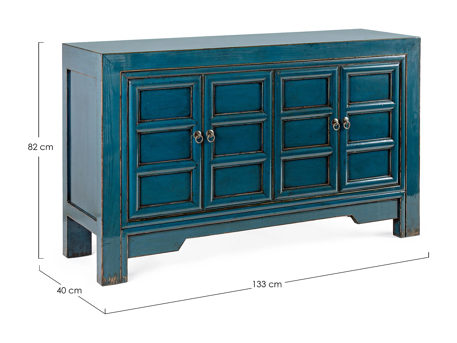 Buffet en bois bleu canard 4 portes Juan 133cm