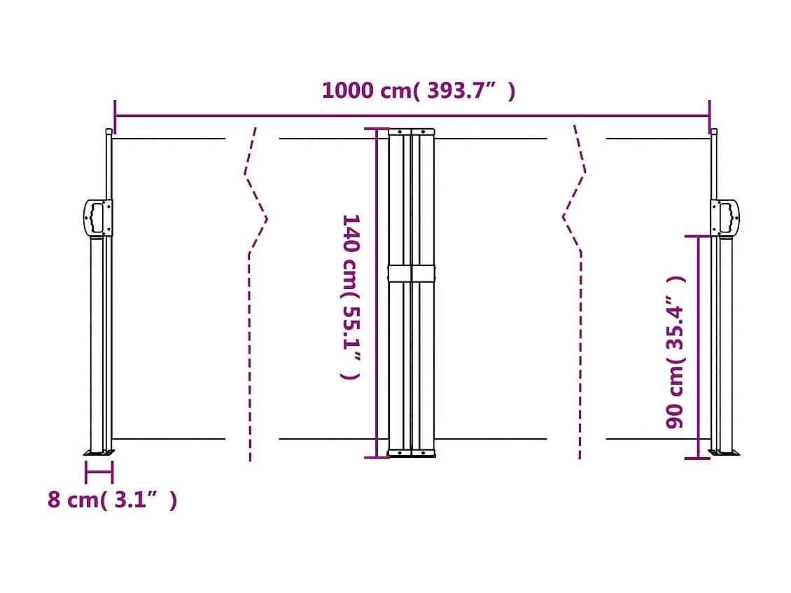 Auvent latéral rétractable crème 140x1000