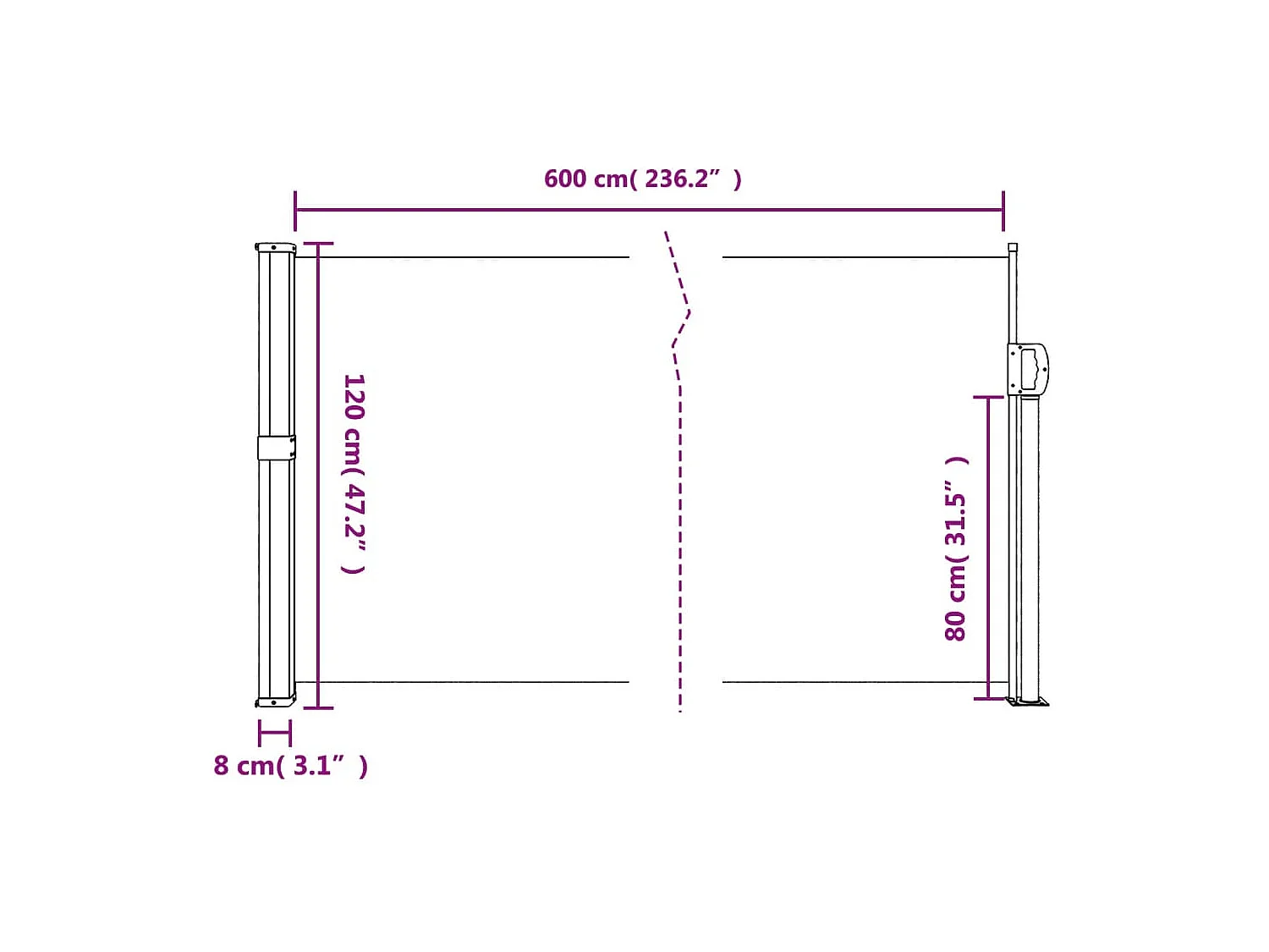 Auvent latéral rétractable bleu 120x600