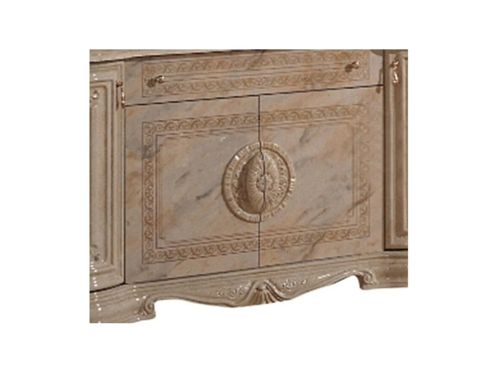 Buffet 4 portes 1 tiroir bois vernis laqué brillant beige et onyx effet marbré Lesly 168cm