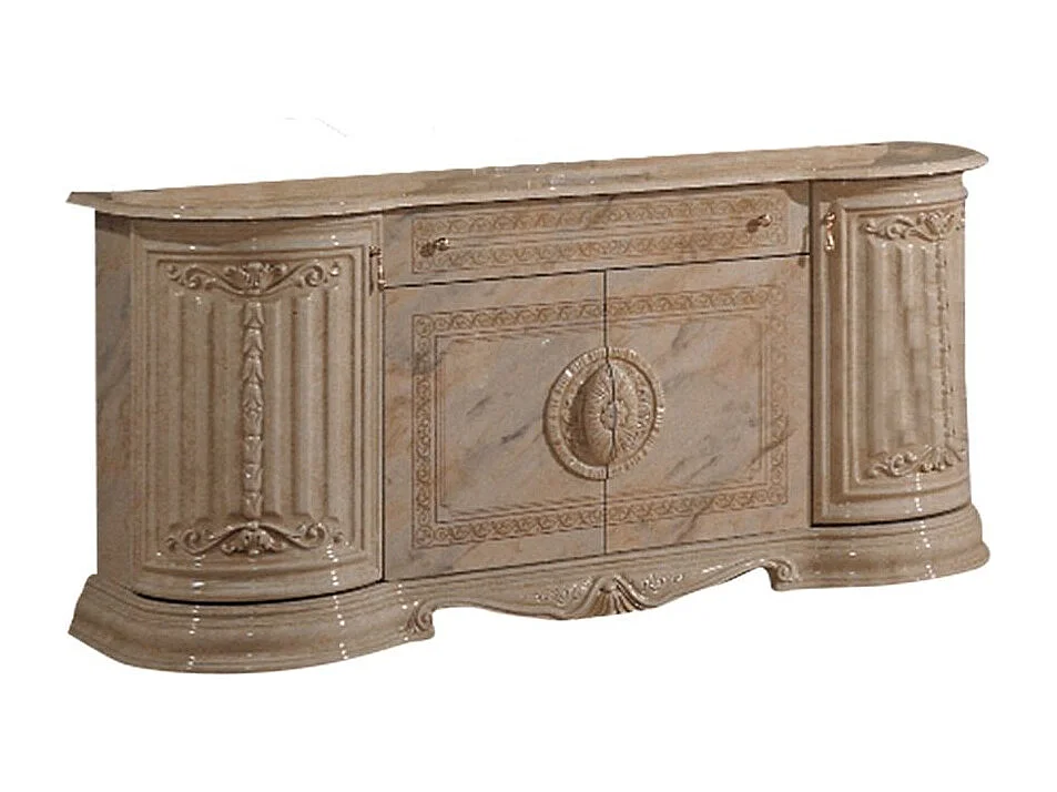 Buffet 4 portes 1 tiroir bois vernis laqué brillant beige et onyx effet marbré Lesly 168cm