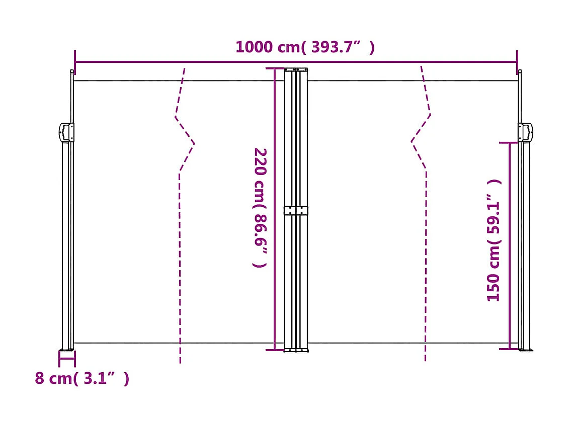 Auvent latéral rétractable marron 220x1000