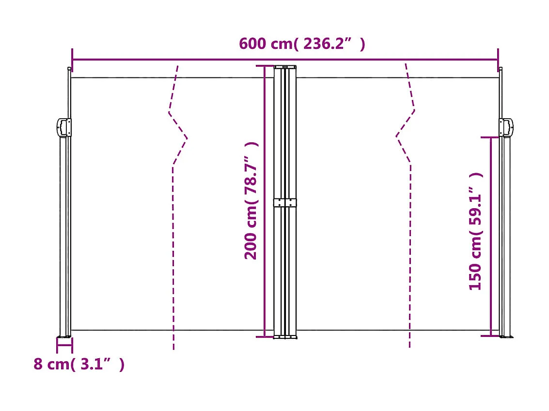 Auvent latéral rétractable bleu 200x600