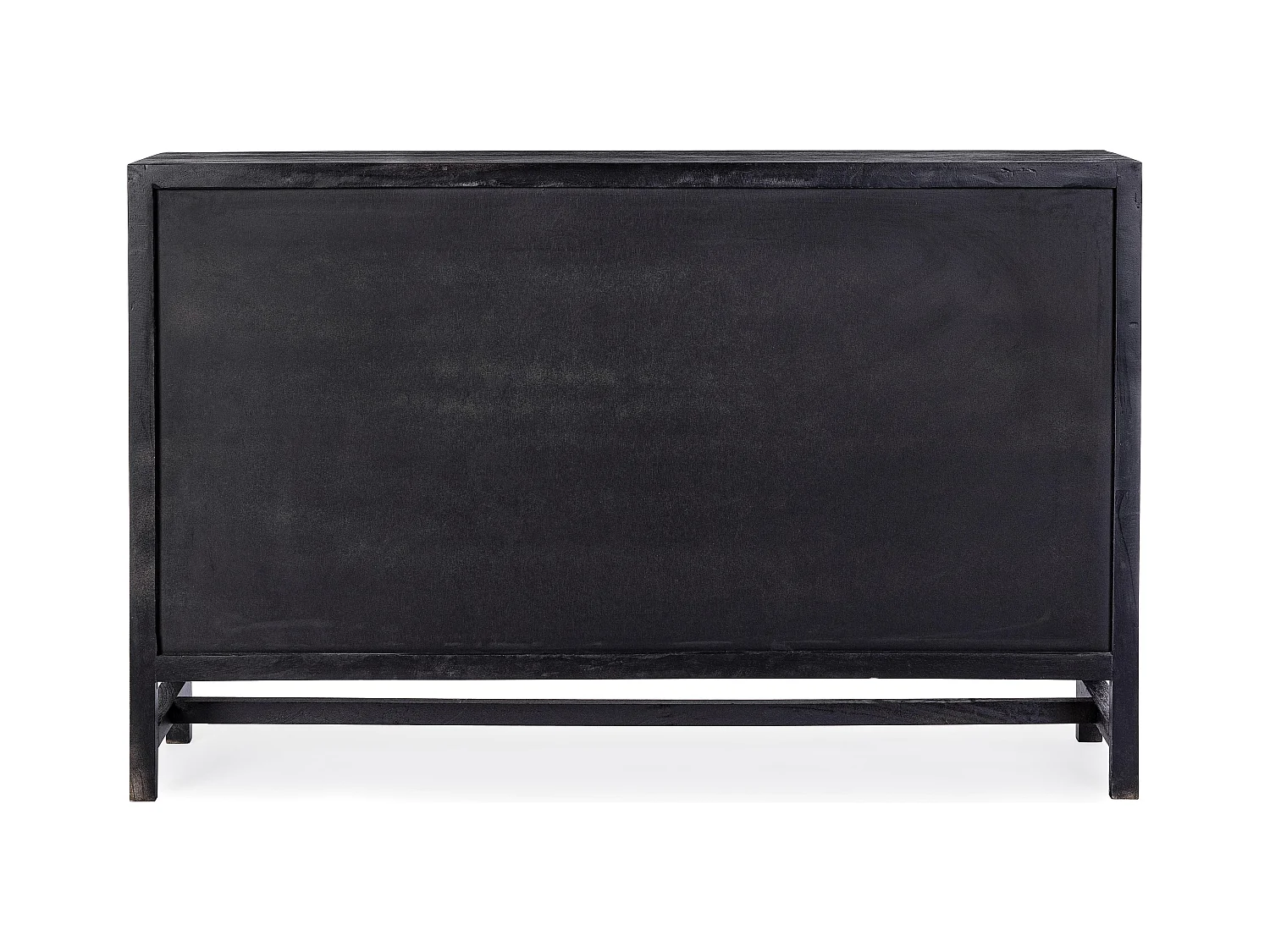 Buffet 3 portes en bois massif noir de manguier et rotin noir Waky 125cm