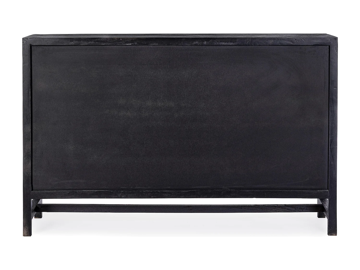 Buffet 3 portes en bois massif noir de manguier et rotin noir Waky 125cm