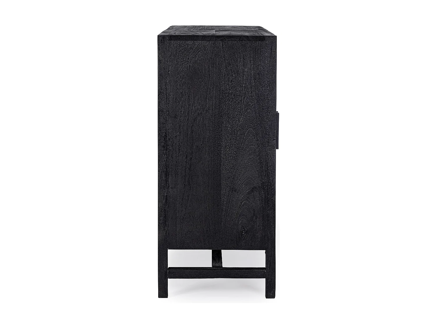 Buffet 3 portes en bois massif noir de manguier et rotin noir Waky 125cm