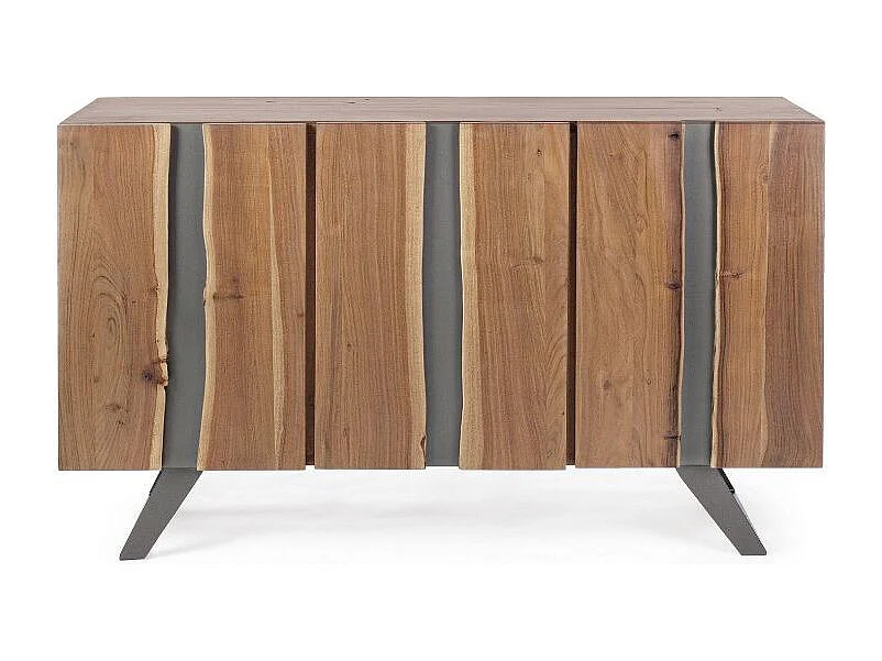 Buffet 3 portes bois d'acacia et pieds acier gris Denia 145cm