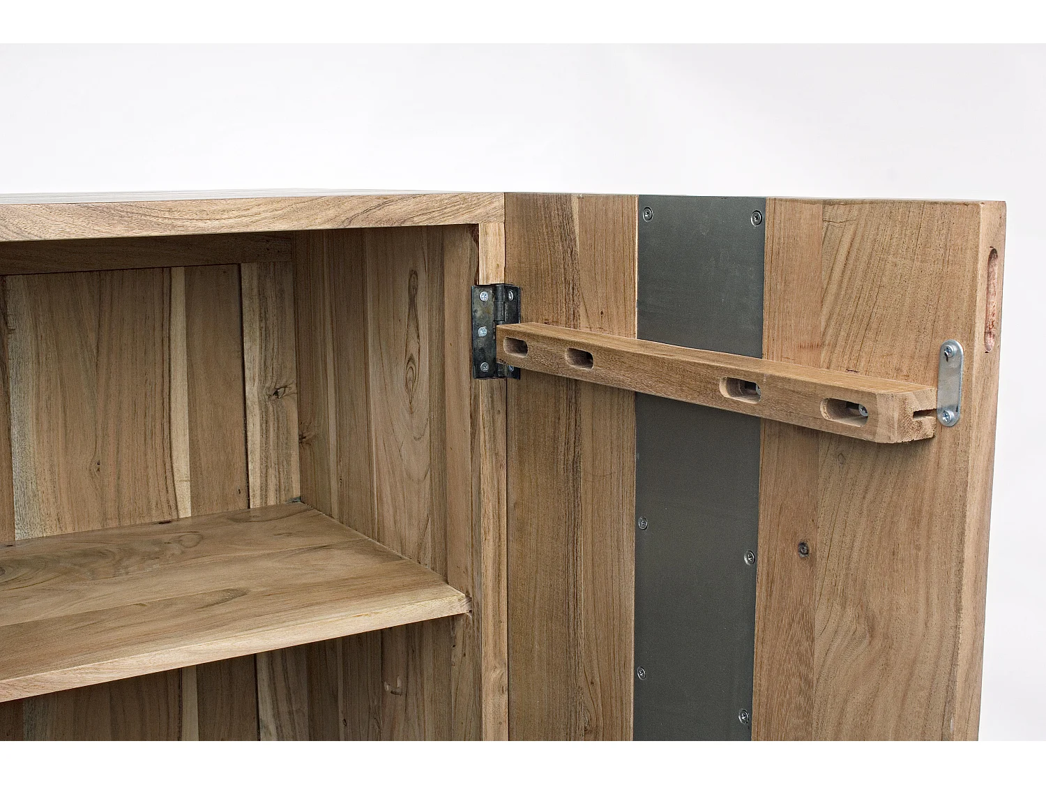 Buffet 3 portes bois d'acacia et pieds acier gris Denia 145cm