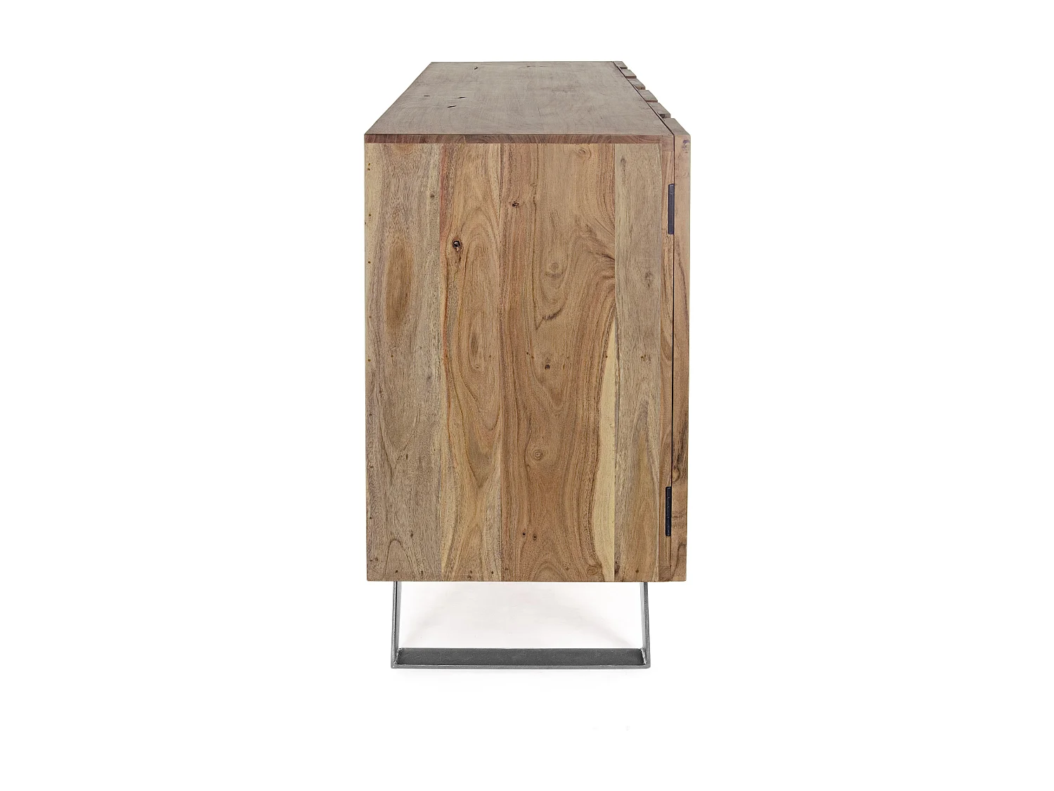 Buffet 3 portes bois d'acacia et pieds acier gris Denia 145cm