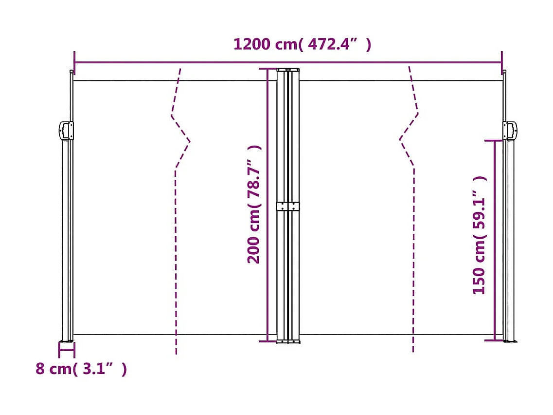Auvent latéral rétractable marron 200x600
