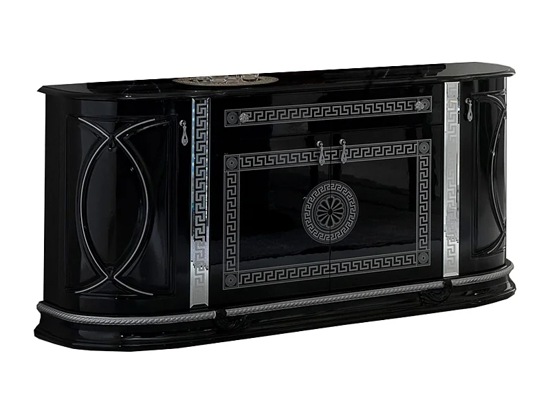 Buffet 4 portes 1 tiroir bois vernis laqué brillant noir et gris Venus 163cm