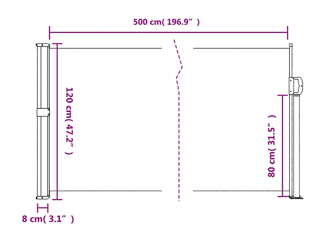 Auvent latéral rétractable marron 120x500