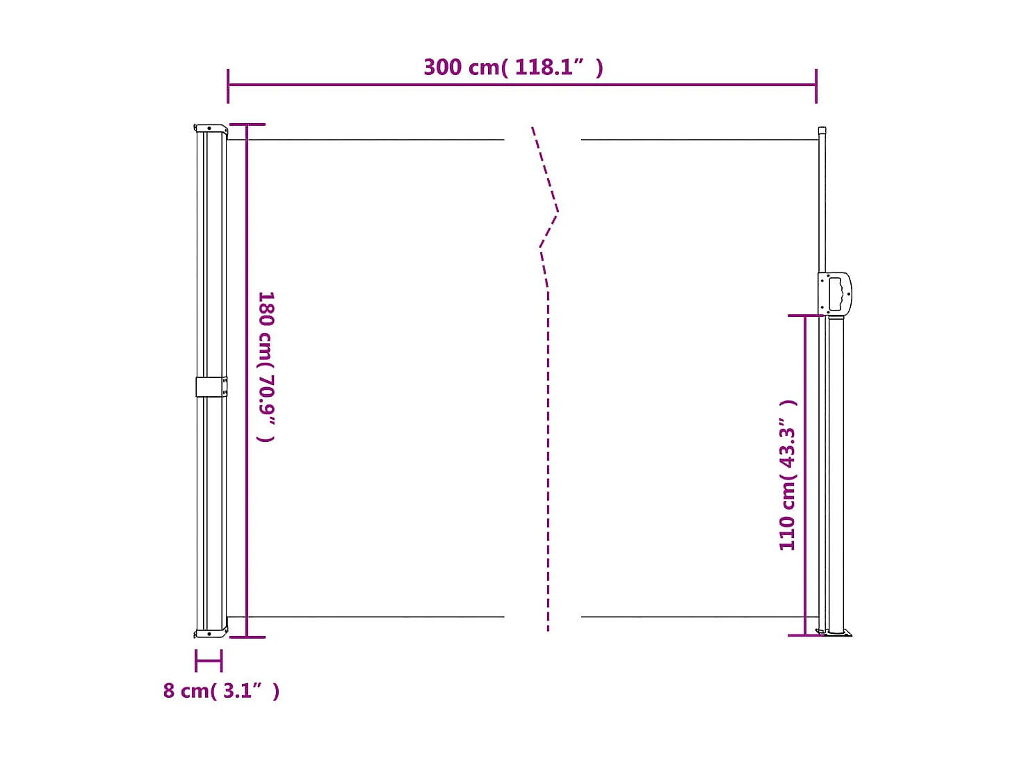 Auvent latéral rétractable crème 180x300