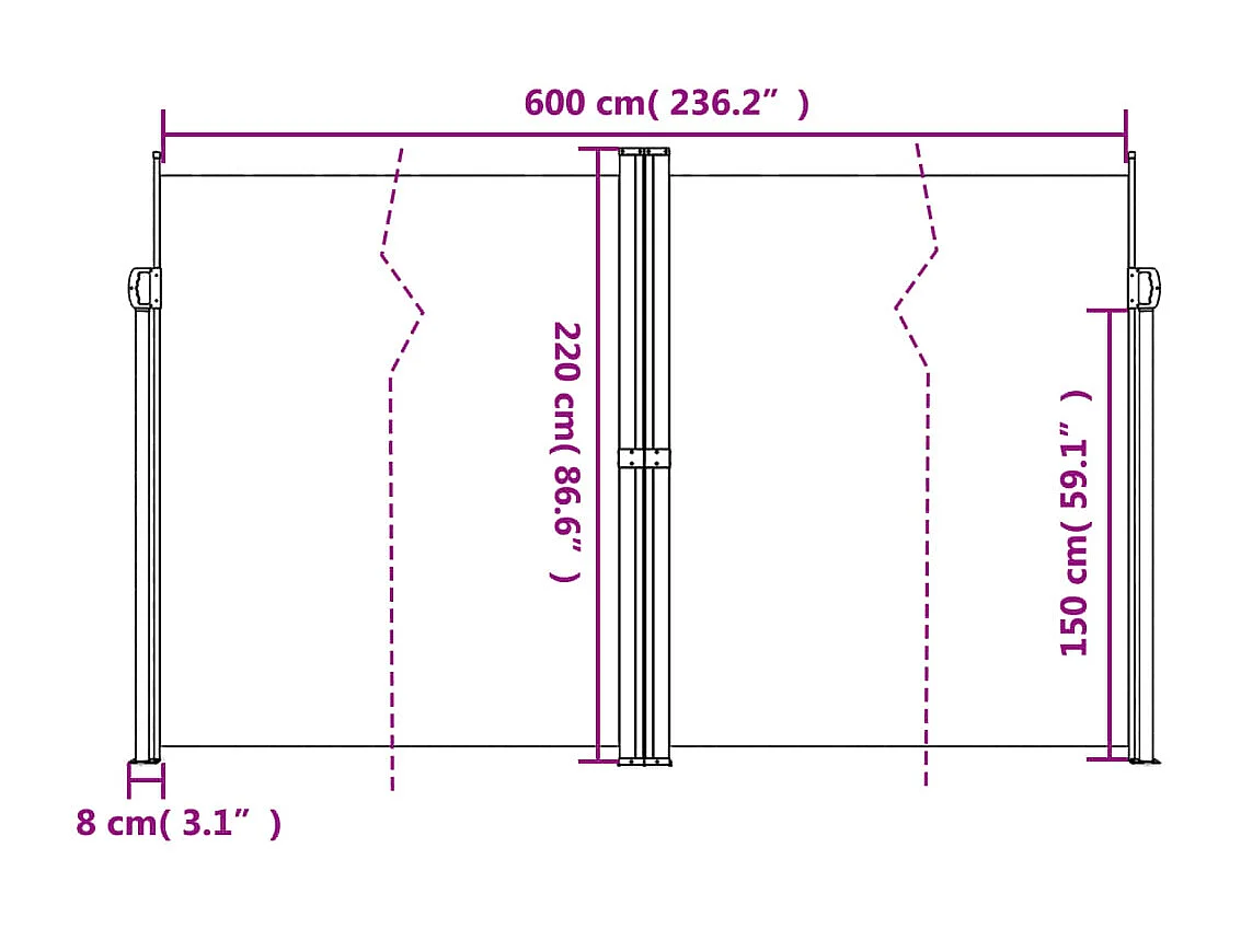 Auvent latéral rétractable rouge 220x600