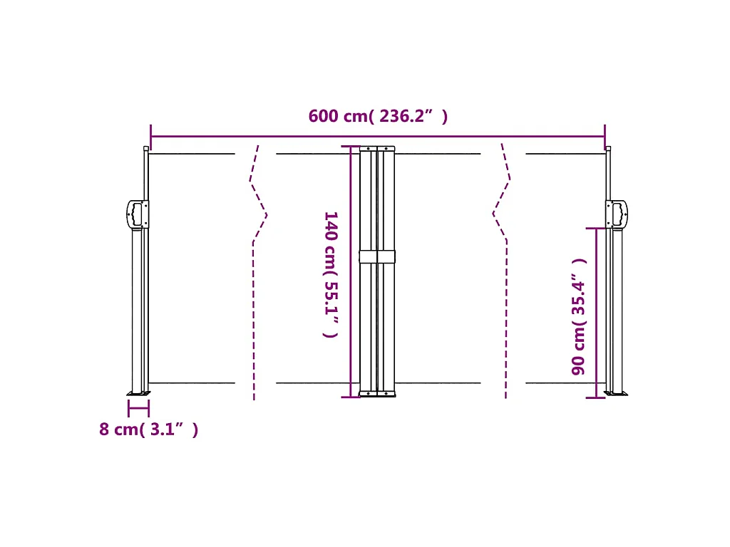 Auvent latéral rétractable anthracite 140x600