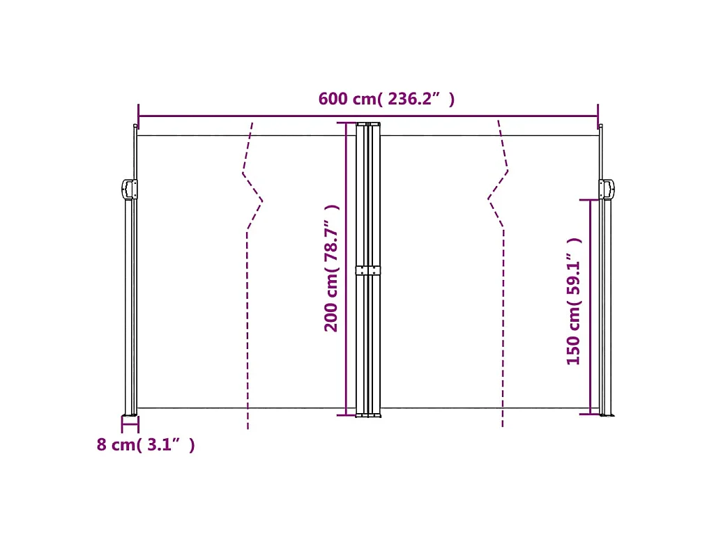 Auvent latéral rétractable anthracite 200x600