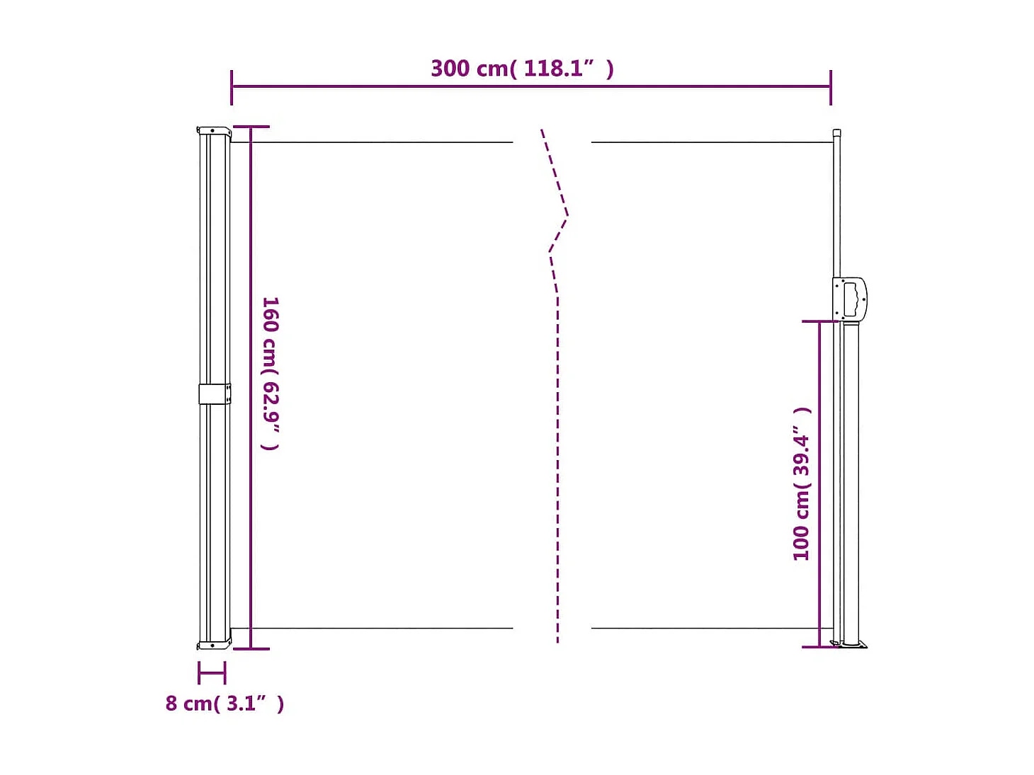 Auvent latéral rétractable marron 160x300