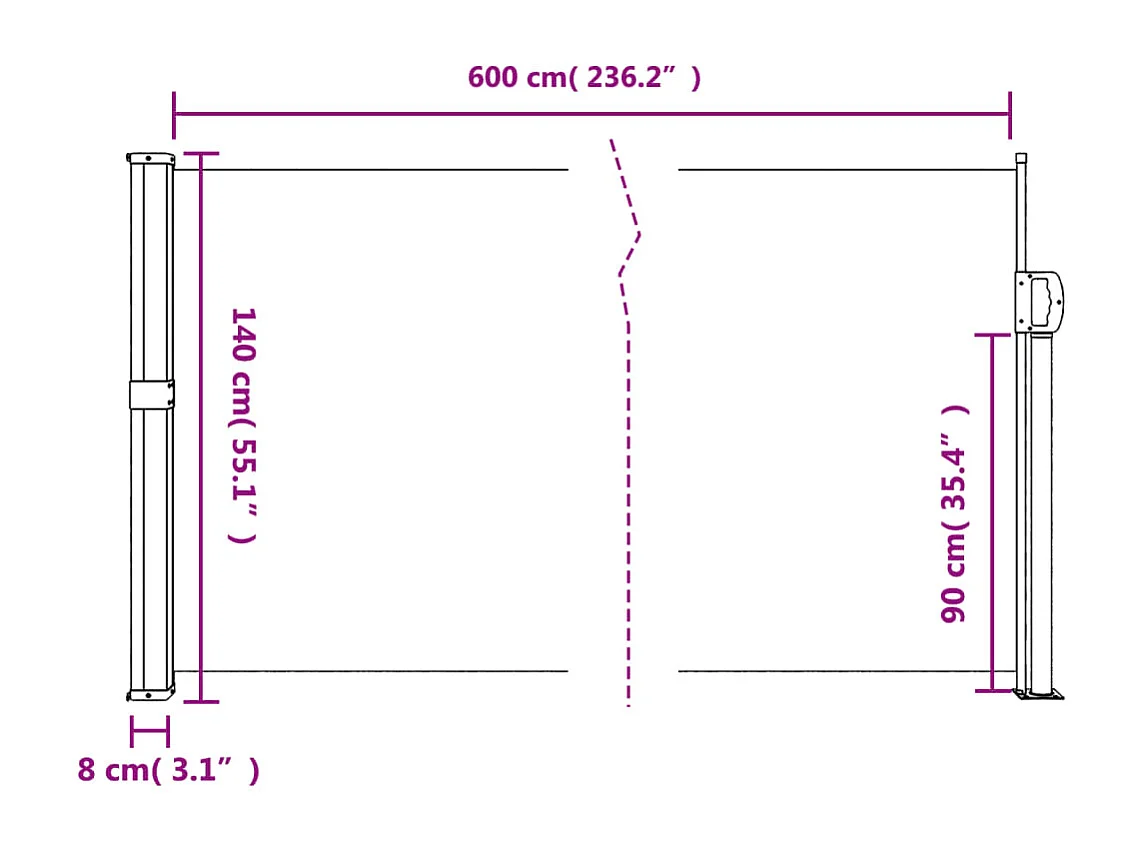 Auvent latéral rétractable rouge 140x600