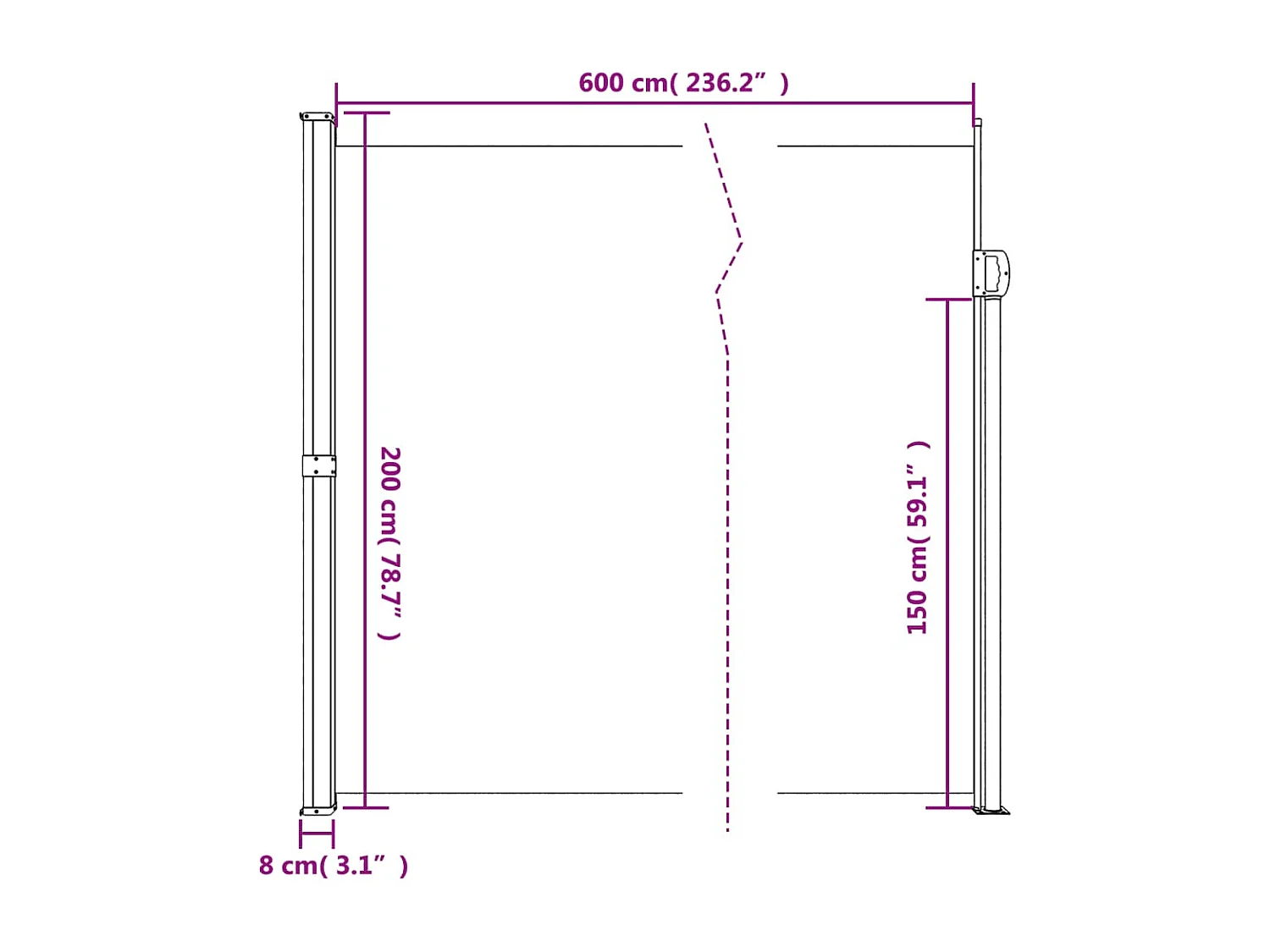 Auvent latéral rétractable marron 200x600