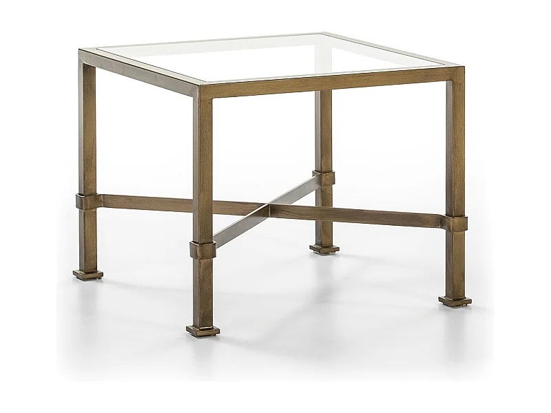 Table d'appoint verre trempé et métal doré vieilli Kili