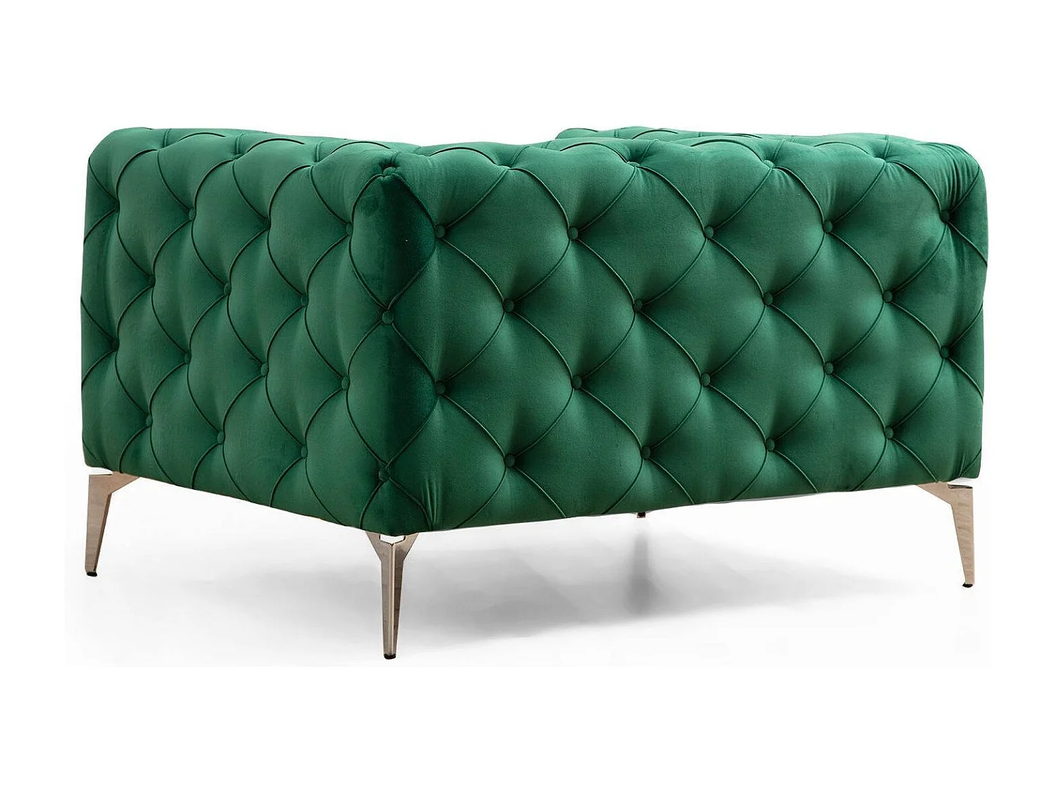 Fauteuil capitonné velours vert et pieds chromés Herakles 108cm