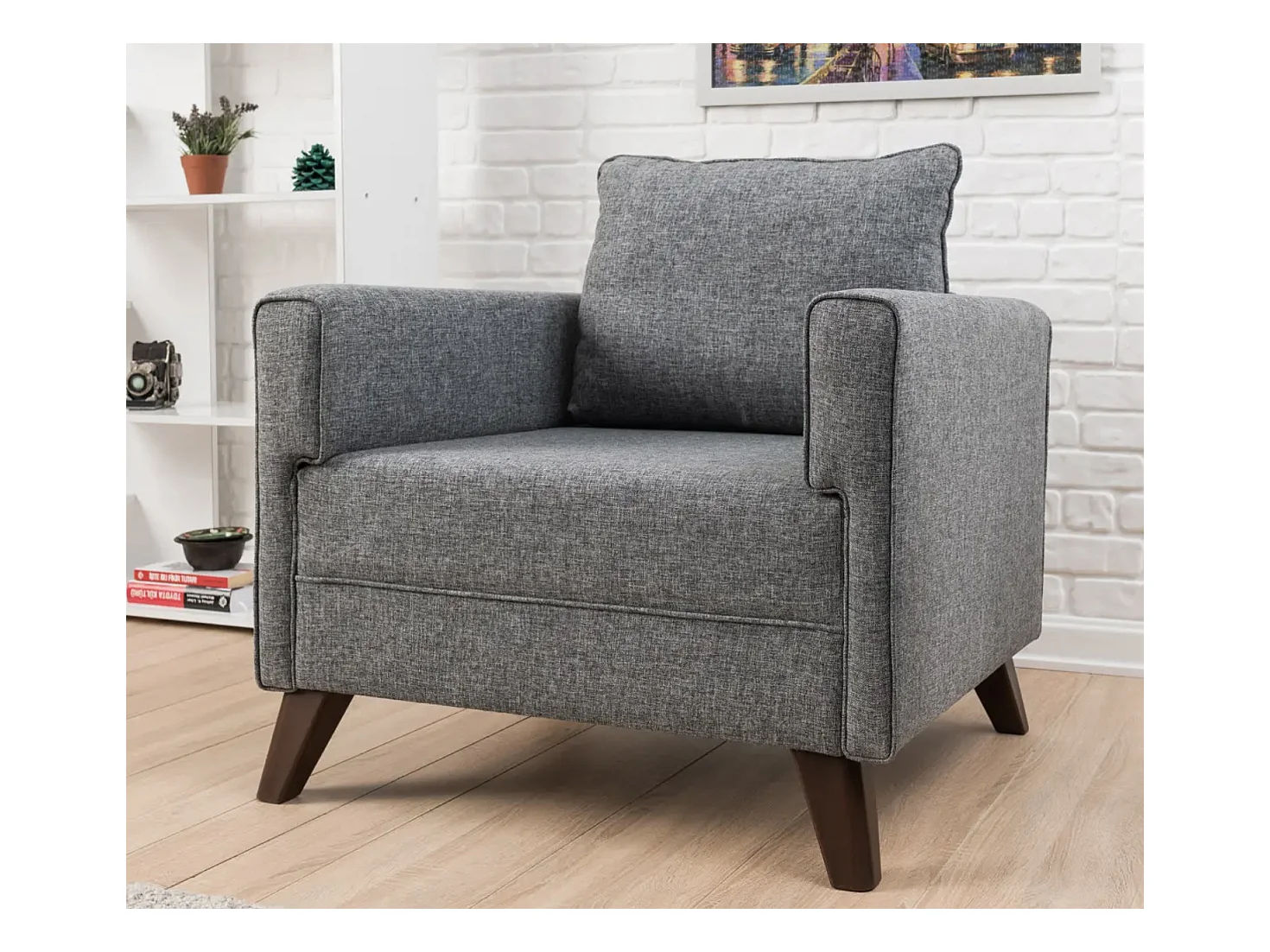 Fauteuil 1 place tissu gris Kandy 82cm