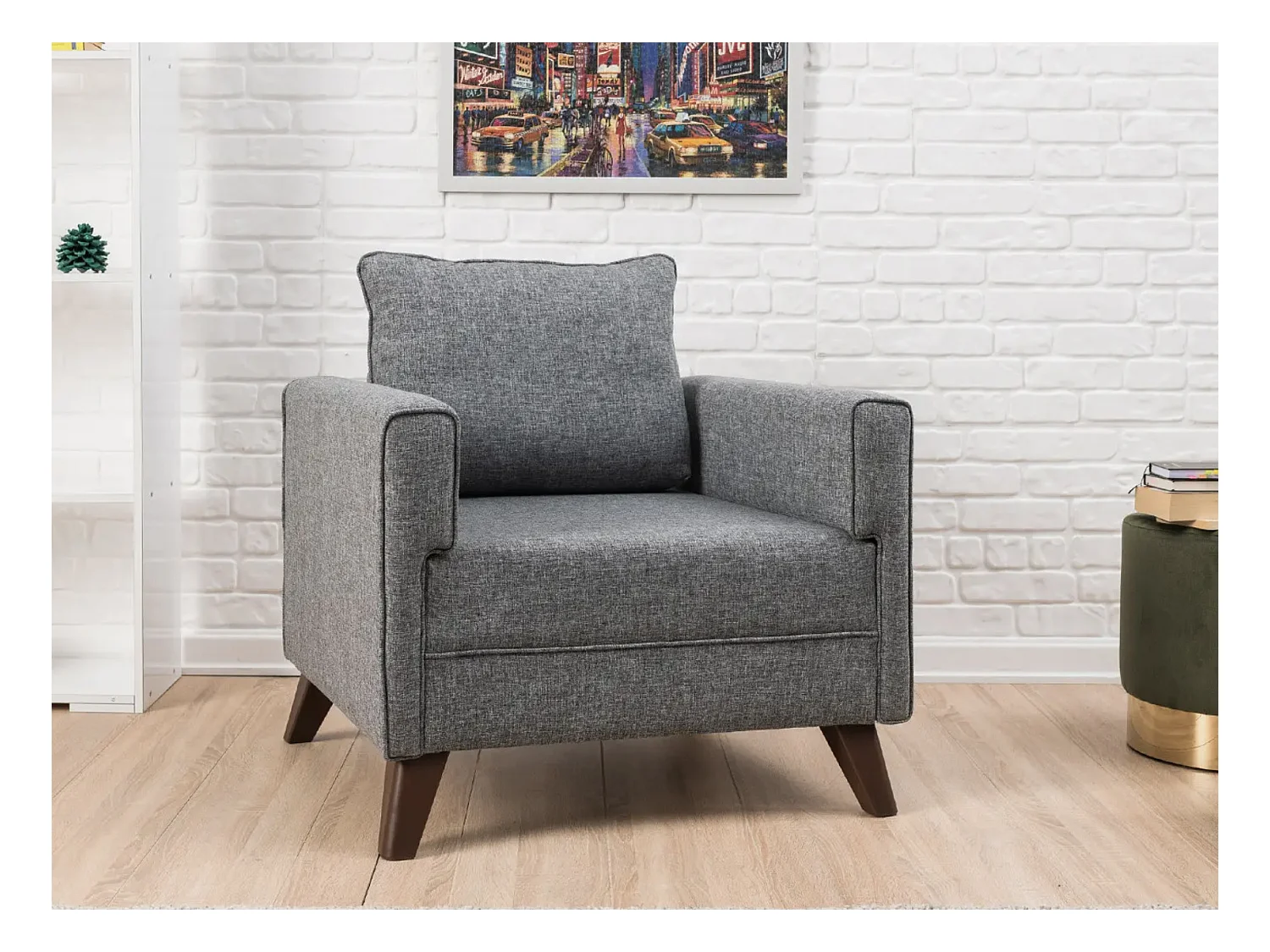 Fauteuil 1 place tissu gris Kandy 82cm