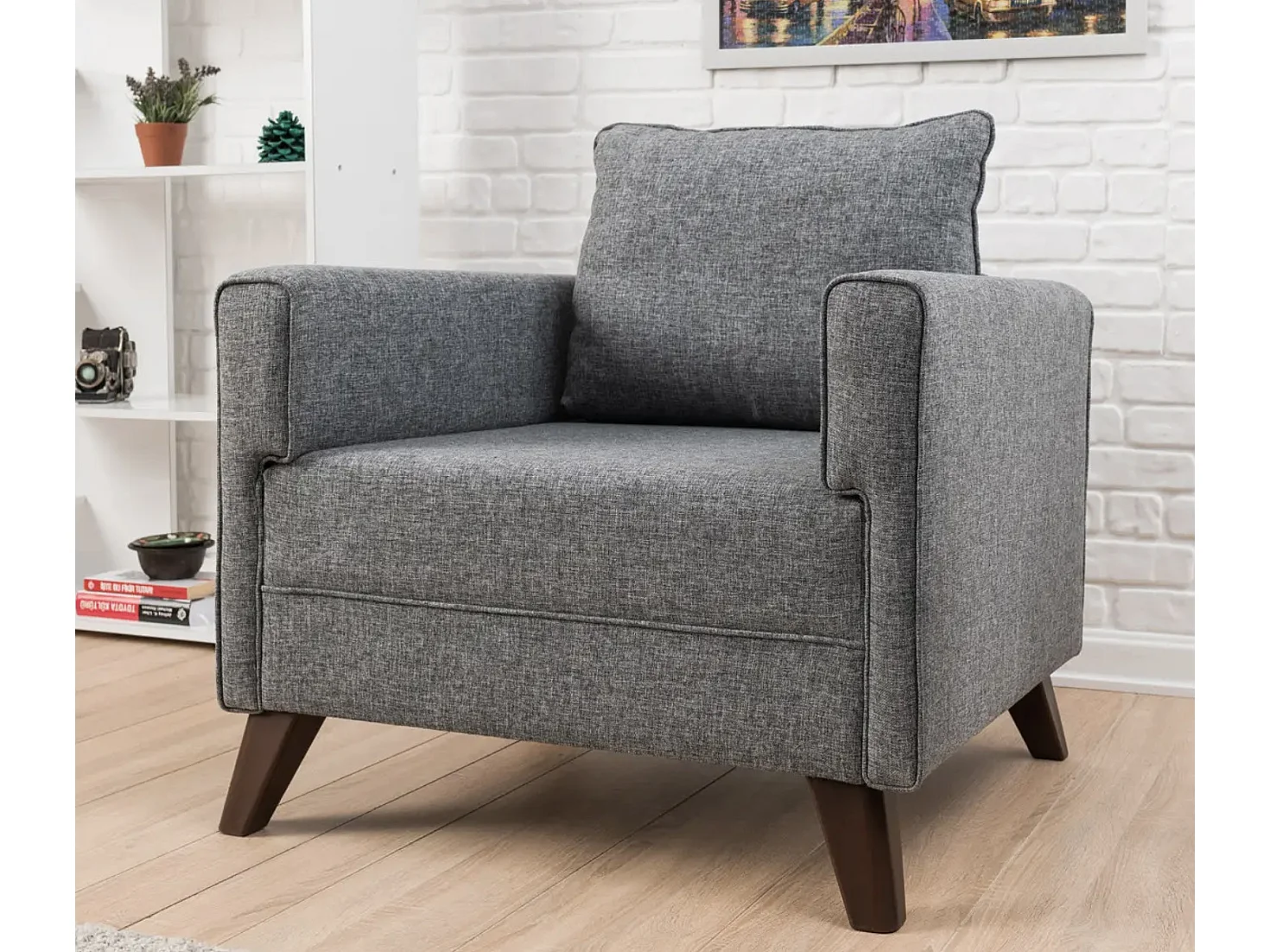 Fauteuil 1 place tissu gris Kandy 82cm