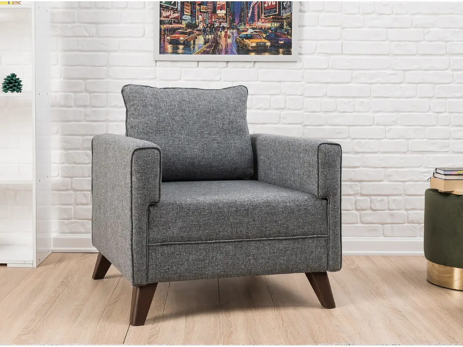 Fauteuil 1 place tissu gris Kandy 82cm