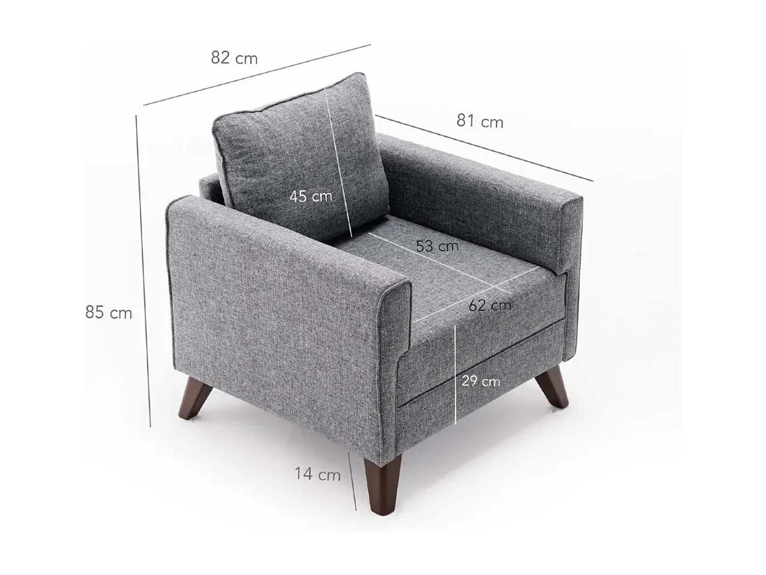 Fauteuil 1 place tissu gris Kandy 82cm