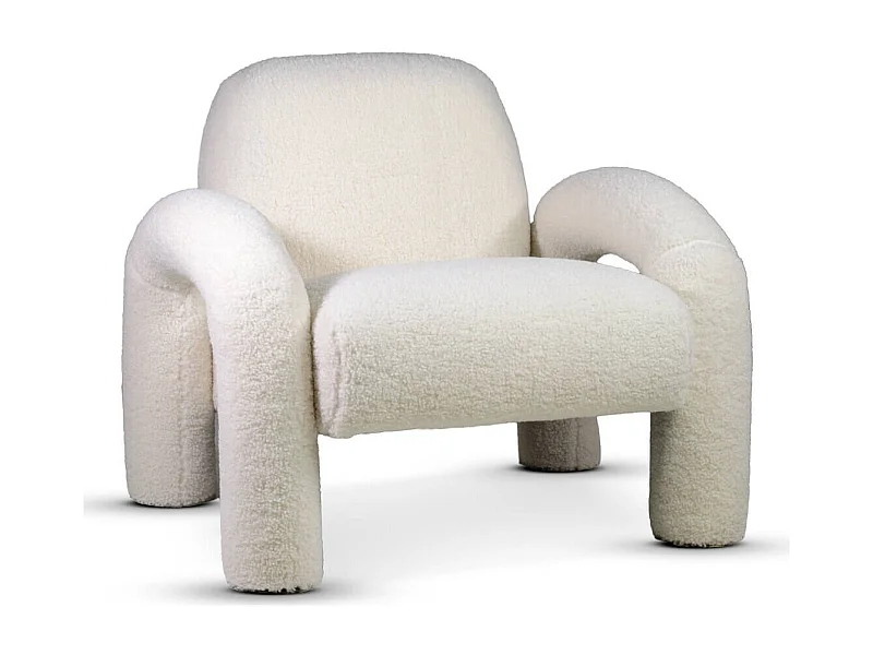 Fauteuil design en laine à bouclettes blanc cassé OREKLO