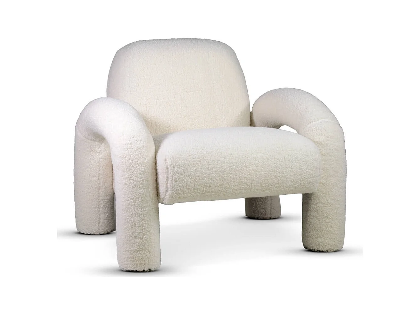 Fauteuil design en laine à bouclettes blanc cassé OREKLO