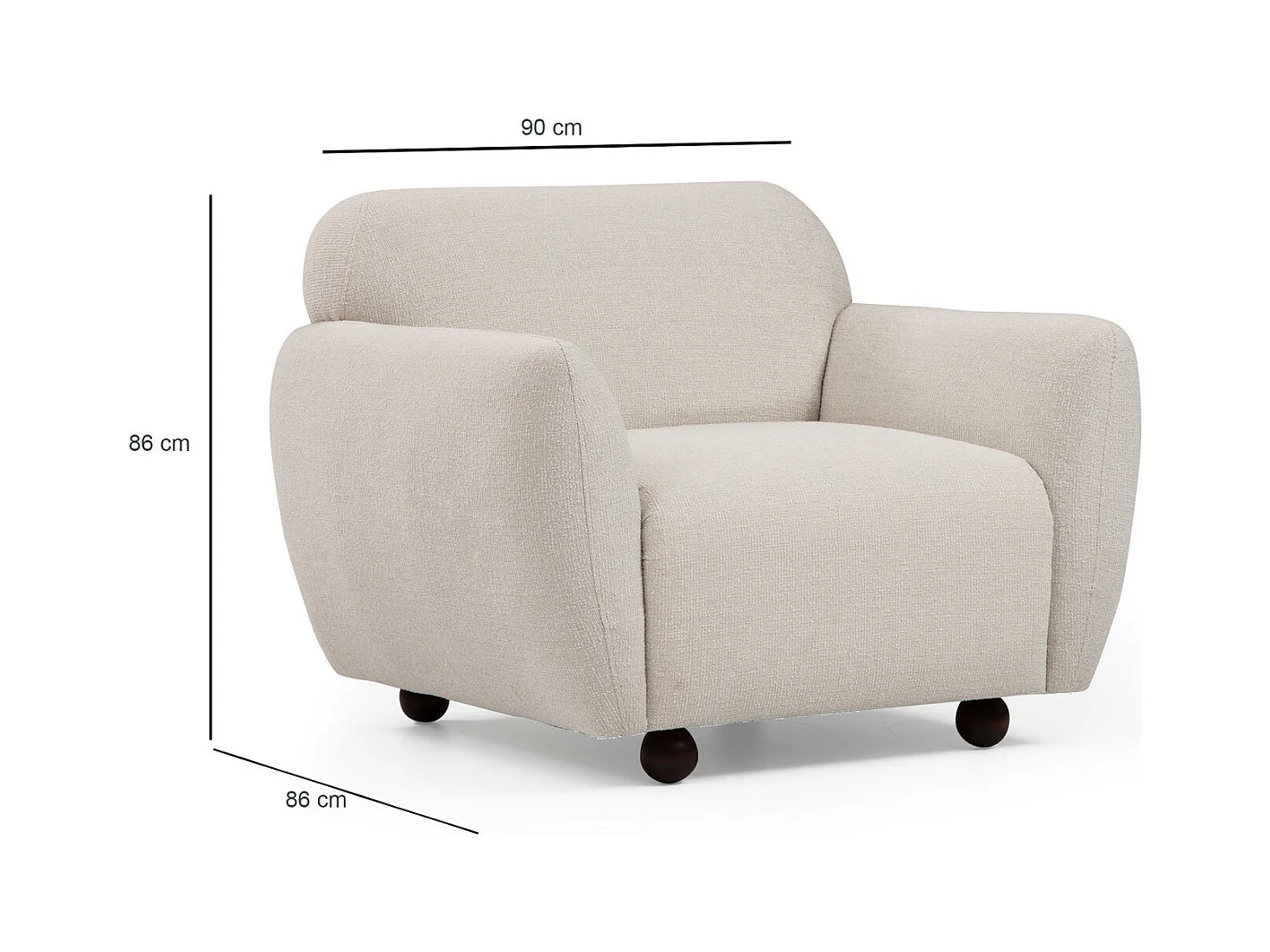 Fauteuil moderne tissu beige clair Kelly 90cm