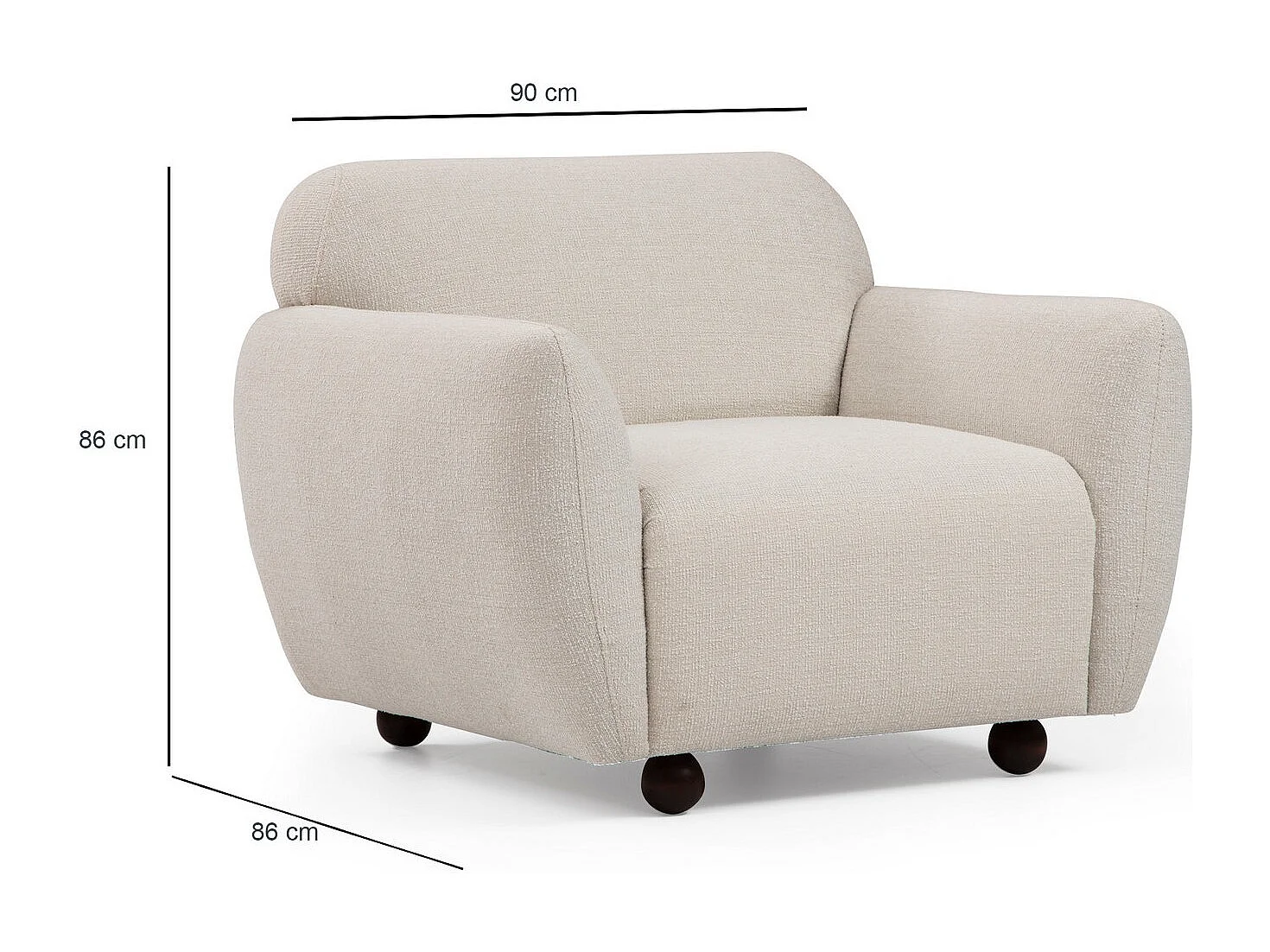 Fauteuil moderne tissu beige clair Kelly 90cm