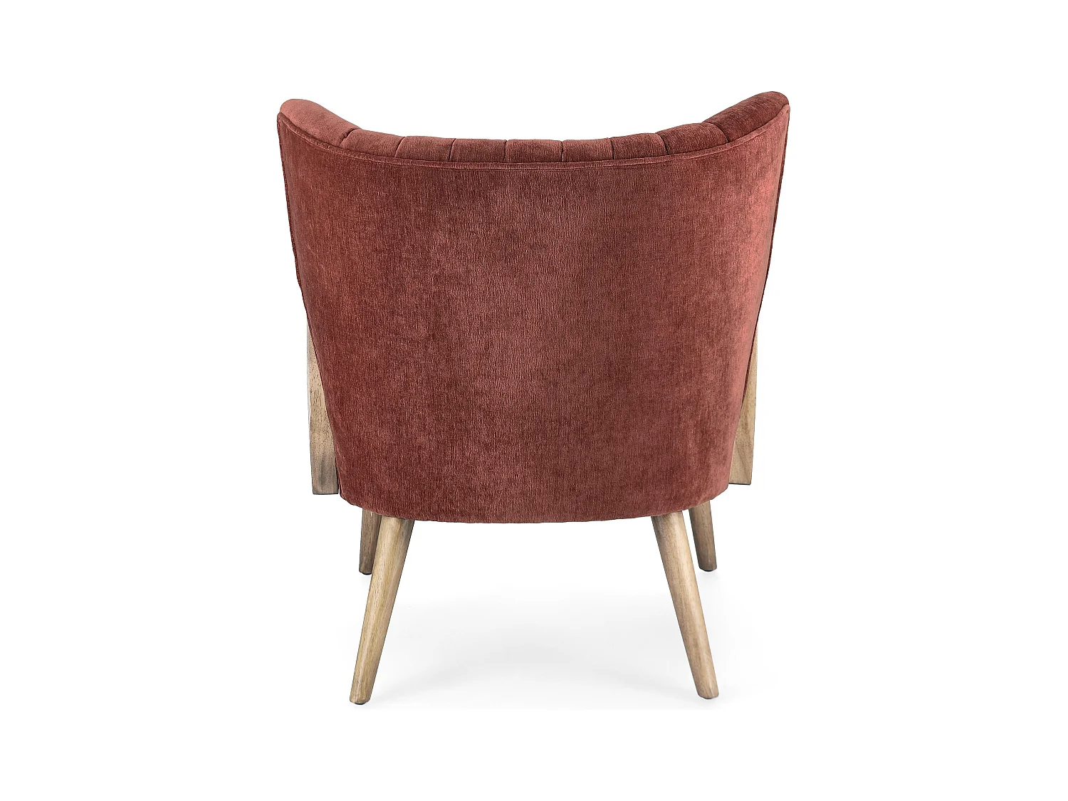 Rucha fauteuil van natuurlijk hout en rotan, steenrood fluwelen zitting, 64 cm