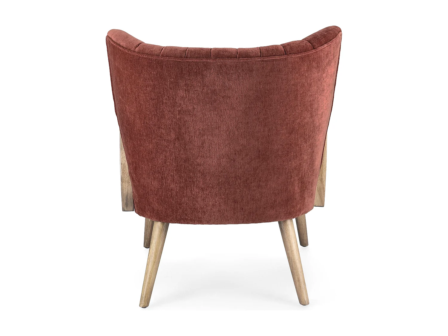 Fauteuil en bois naturel et rotin assise velours rouge brique Rucha 64cm