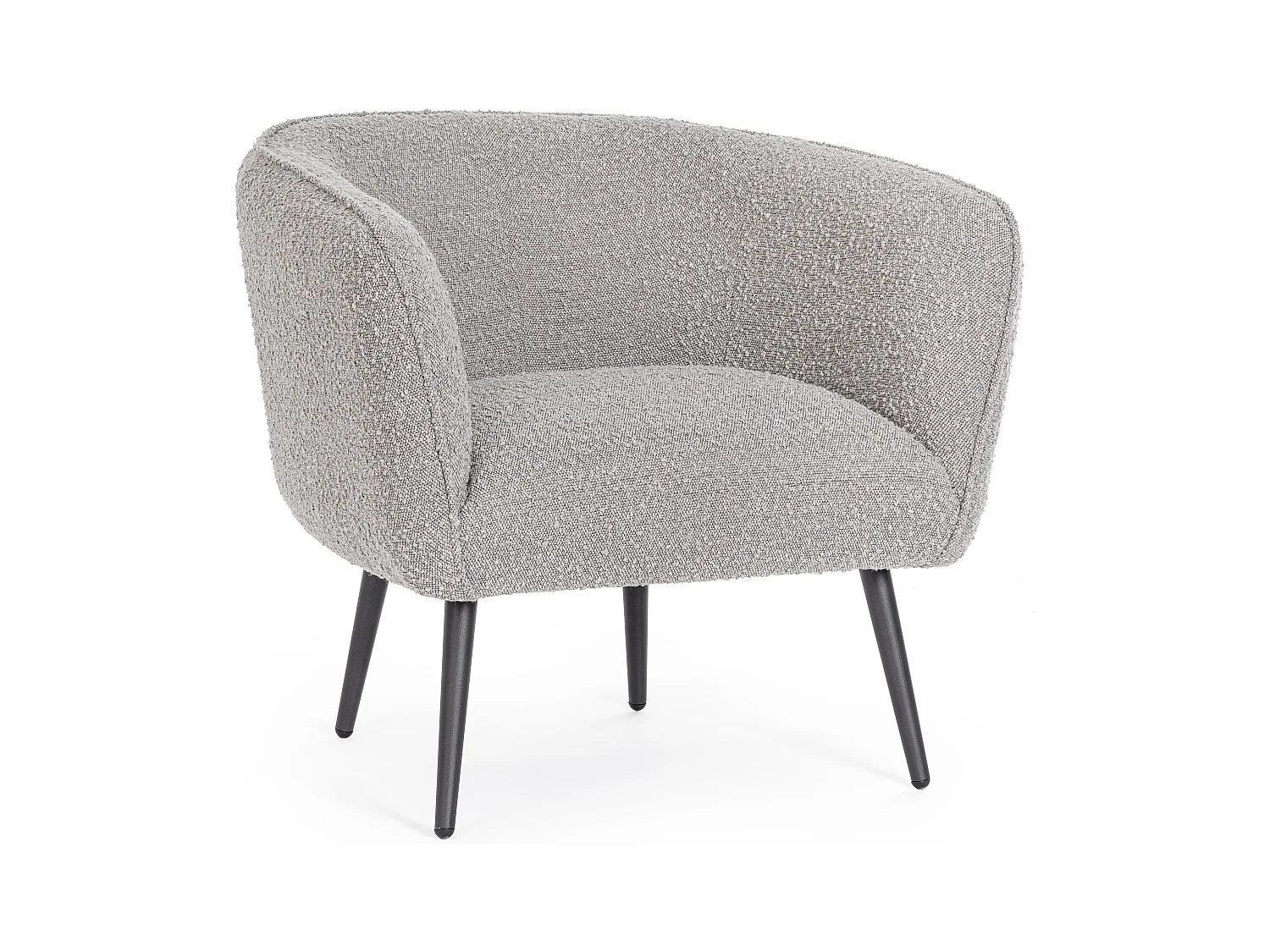 Fauteuil moderne tissu doux bouclé gris et pieds acier noir Kadole 76cm